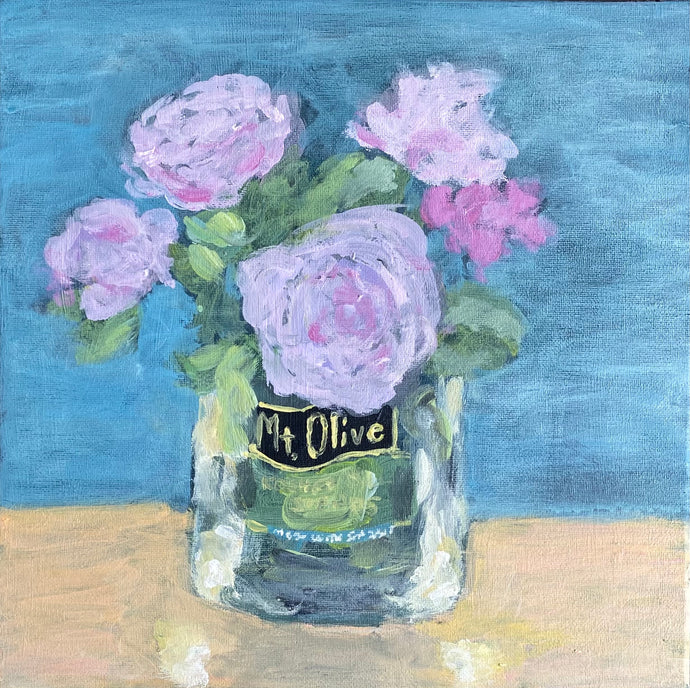 Mt Olive Pickle vase with garden roses
